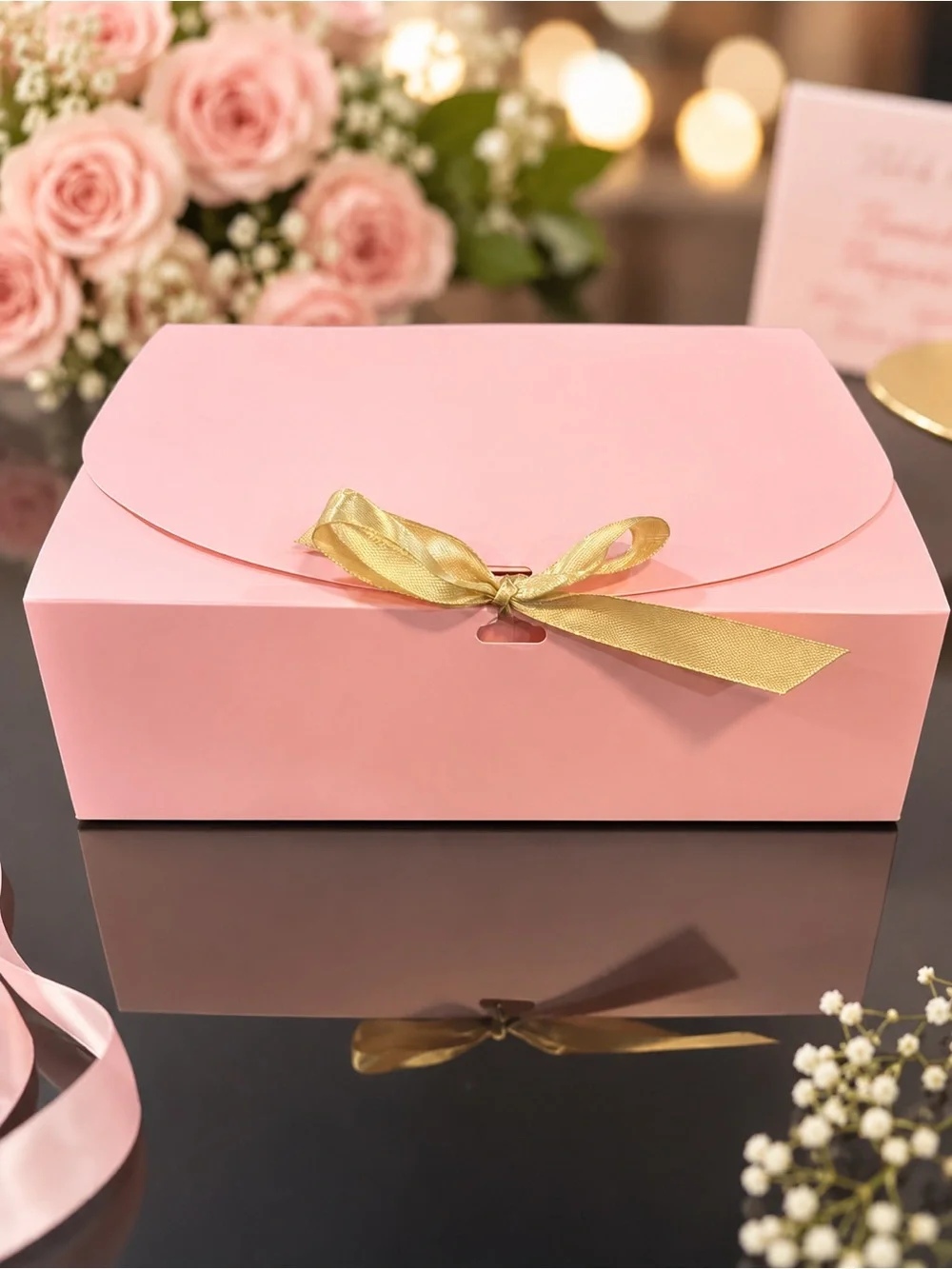 Pink Hair Accessory Gift Box with Gold Ribbon -